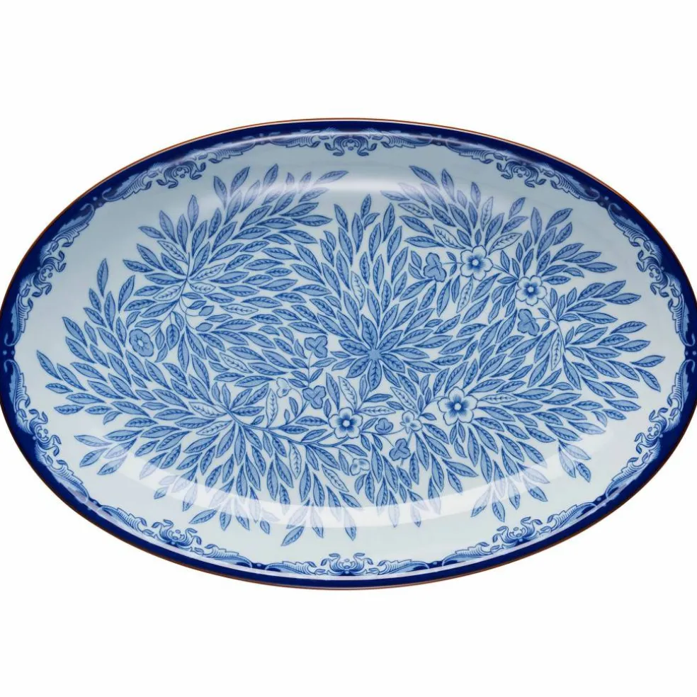 Ostindia Floris ovalt serveringsfat 33 x 22 cm, blå