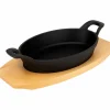 Oval støpejernsform 22 cm, bordskåner i tre