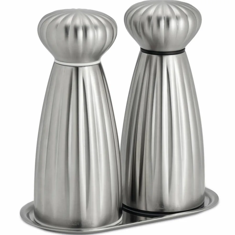Palm Satin Salt- og pepperkvern med brett medium, rustfritt stål