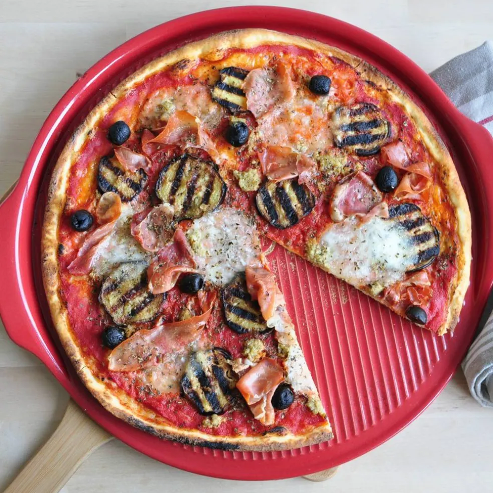 Pizzastein med riller Ø 40 cm, rød