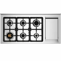 PRO126G2EART2 Professional gasskomfyr 120 cm med 6 brennere, elektrisk stekebord og 2 ovner, oransje