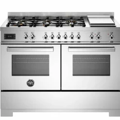 PRO126G2EBIT2 Professional gasskomfyr 120 cm med 6 brennere, elektrisk stekebord og 2 ovner, hvit