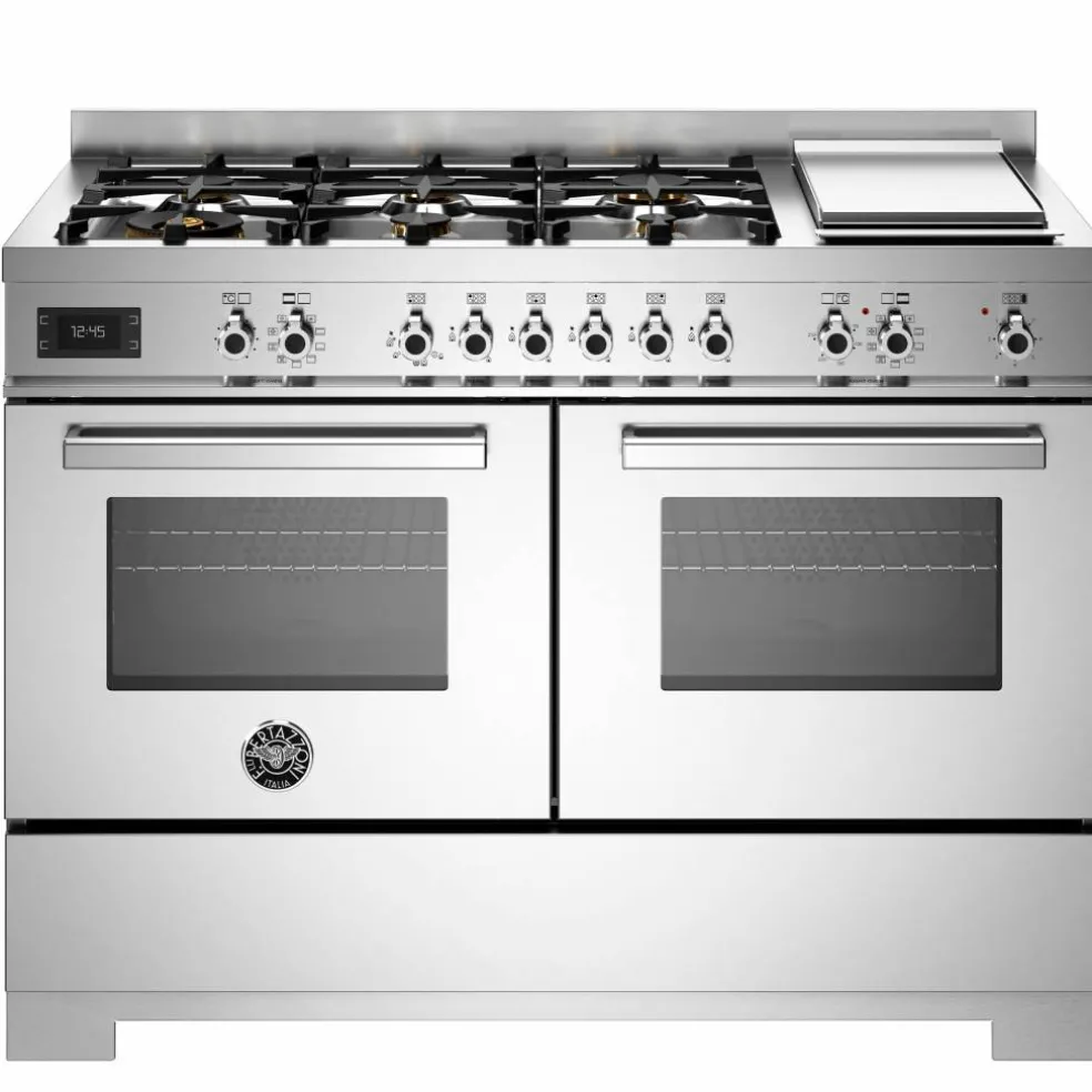 PRO126G2EBIT2 Professional gasskomfyr 120 cm med 6 brennere, elektrisk stekebord og 2 ovner, hvit