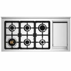 PRO126G2EGIT2 Professional gasskomfyr 120 cm med 6 brennere, elektrisk stekebord og 2 ovner, gul