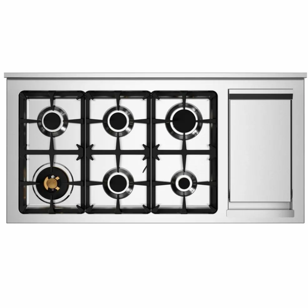PRO126G2EGIT2 Professional gasskomfyr 120 cm med 6 brennere, elektrisk stekebord og 2 ovner, gul