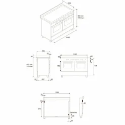 PRO126G2EGIT2 Professional gasskomfyr 120 cm med 6 brennere, elektrisk stekebord og 2 ovner, gul