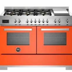 PRO126G2EGIT2 Professional gasskomfyr 120 cm med 6 brennere, elektrisk stekebord og 2 ovner, gul