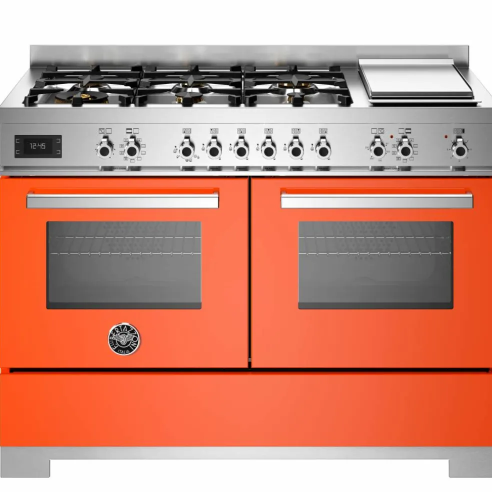 PRO126G2EGIT2 Professional gasskomfyr 120 cm med 6 brennere, elektrisk stekebord og 2 ovner, gul