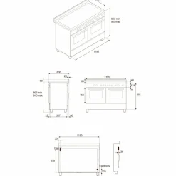 PRO126G2EROT2 Professional gasskomfyr 120 cm med 6 brennere, elektrisk stekebord og 2 ovner, rød