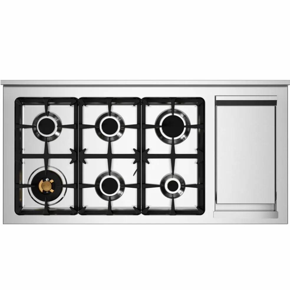 PRO126G2EXT2 Professional gasskomfyr 120 cm med 6 brennere, elektrisk stekebord og 2 ovner, rustfritt stål
