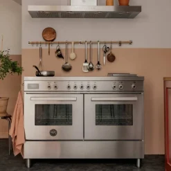 PRO125I2EBIT2 Professional induksjonskomfyr 120 cm med 5 soner, elektrisk stekebord og doble ovner, hvit