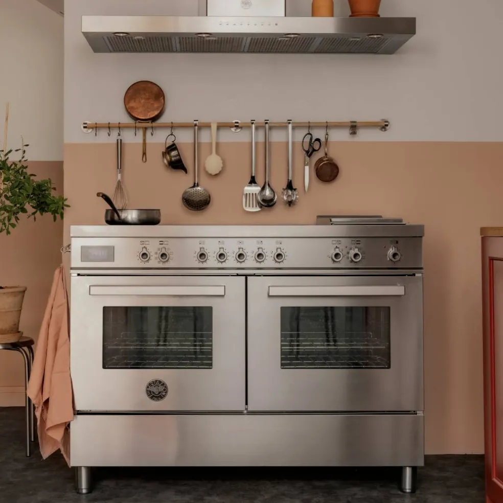 PRO125I2EBIT2 Professional induksjonskomfyr 120 cm med 5 soner, elektrisk stekebord og doble ovner, hvit