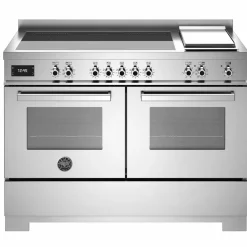 PRO125I2EBIT2 Professional induksjonskomfyr 120 cm med 5 soner, elektrisk stekebord og doble ovner, hvit