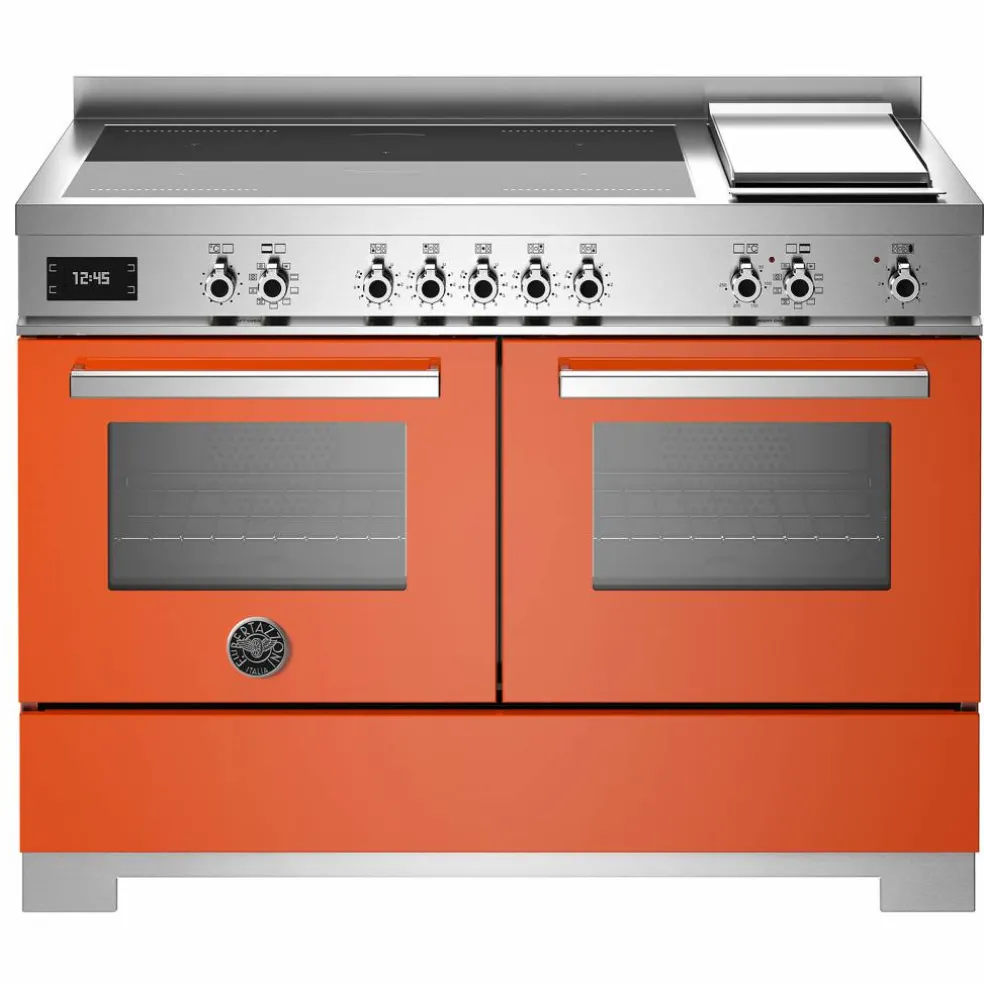 PRO125I2EBIT2 Professional induksjonskomfyr 120 cm med 5 soner, elektrisk stekebord og doble ovner, hvit