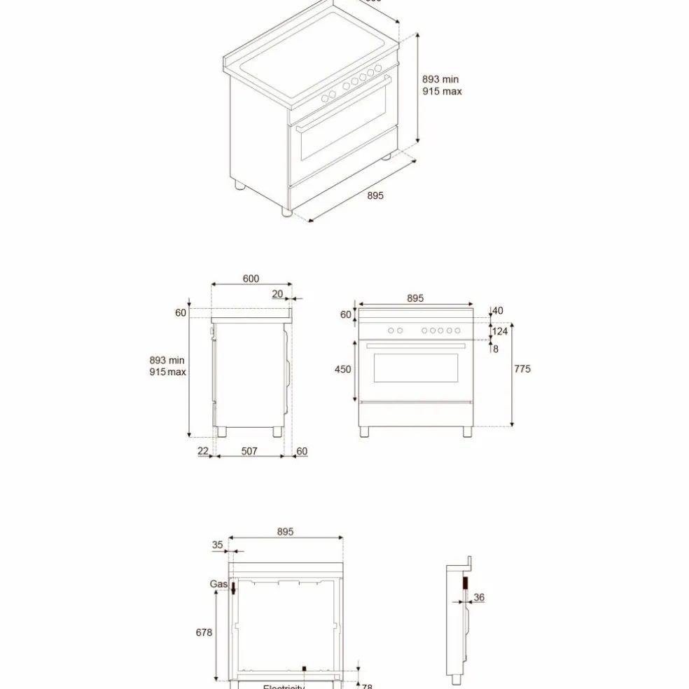 PRO95I1EBIT2 Professional induksjonskomfyr 90 cm med 5 soner og 1 ovn, hvit