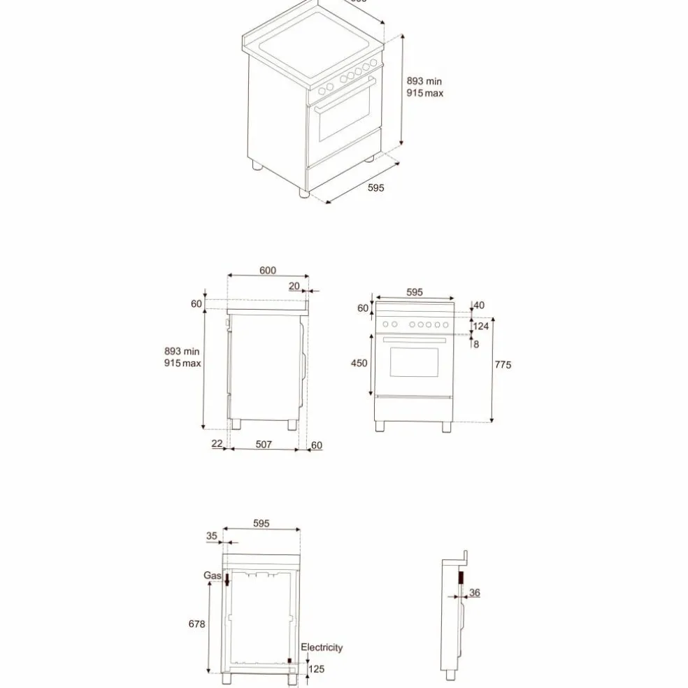 PRO64I1EGIT2 Professional induksjonskomfyr 60 cm med 4 soner og 1 ovn, gul