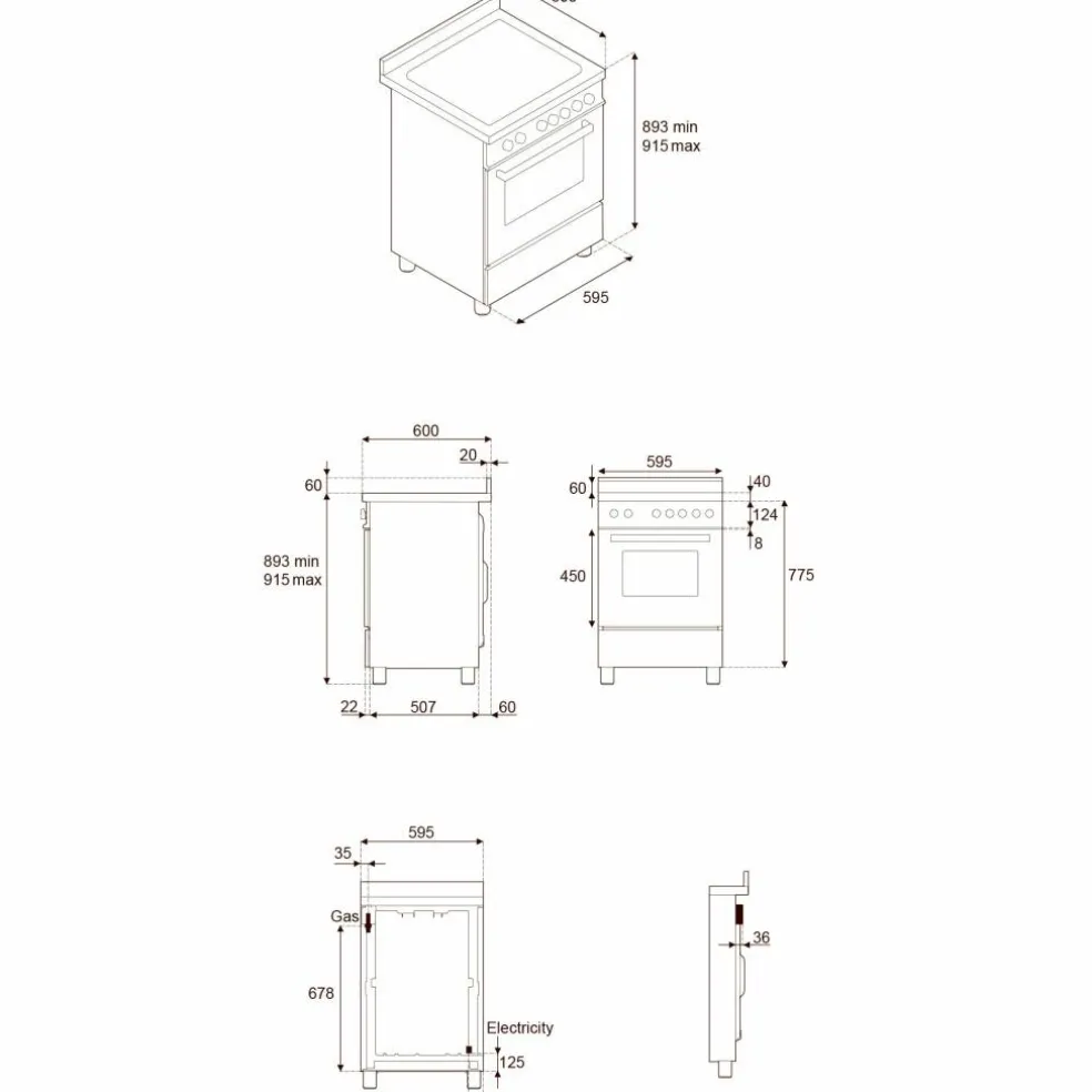 PRO64I1ENET2 Professional induksjonskomfyr 60 cm med 4 soner og 1 ovn, svart