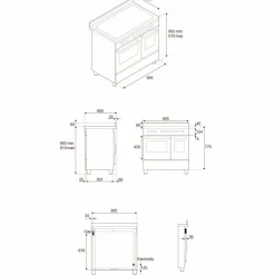 PRO95I2EROT2 Professional induksjonskomfyr 90 cm med 5 soner og 2 ovner, rød