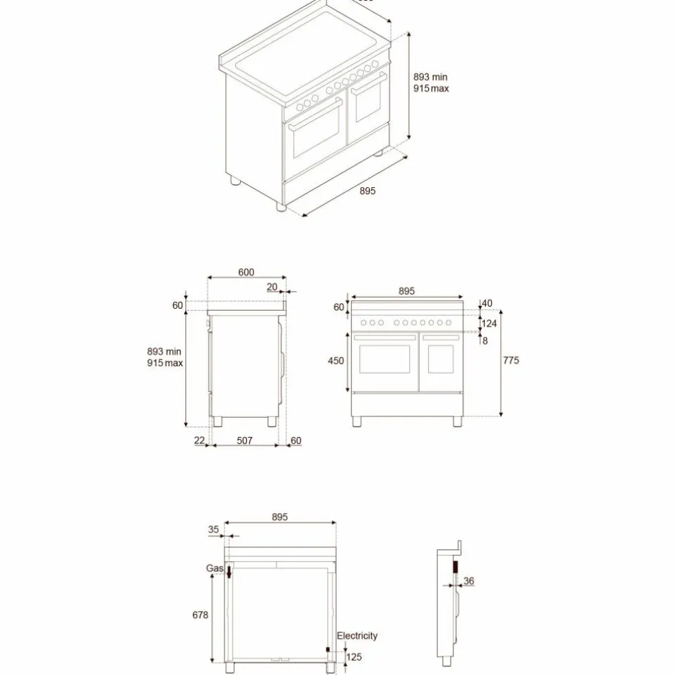 PRO95I2EROT2 Professional induksjonskomfyr 90 cm med 5 soner og 2 ovner, rød