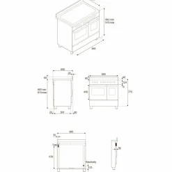 PRO95I2EROT2 Professional induksjonskomfyr 90 cm med 5 soner og 2 ovner, rød