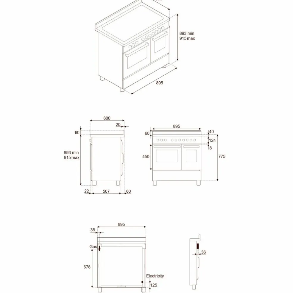 PRO95I2EROT2 Professional induksjonskomfyr 90 cm med 5 soner og 2 ovner, rød