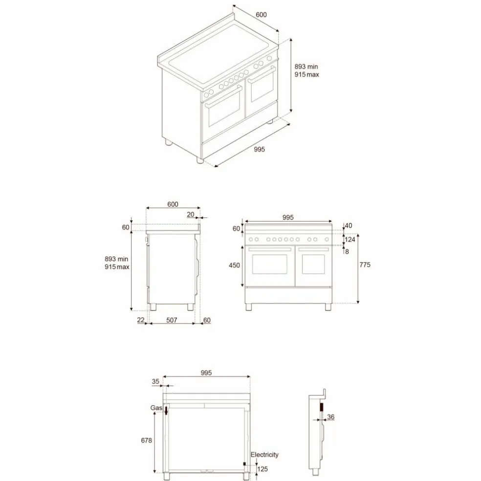 PRO106L2EART2 Professional gasskomfyr 100 cm med 6 brennere og 2 ovner, oransje