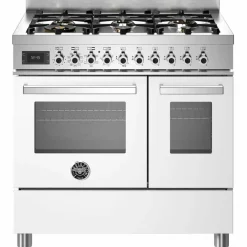 PRO96L2EBIT Professional Gasskomfyr med dobbelovn 90 cm, Hvit