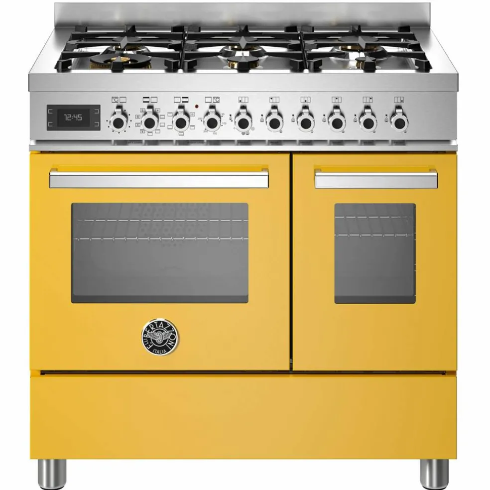 PRO96L2EGIT Professional Gasskomfyr med dobbelovn 90 cm, Gul
