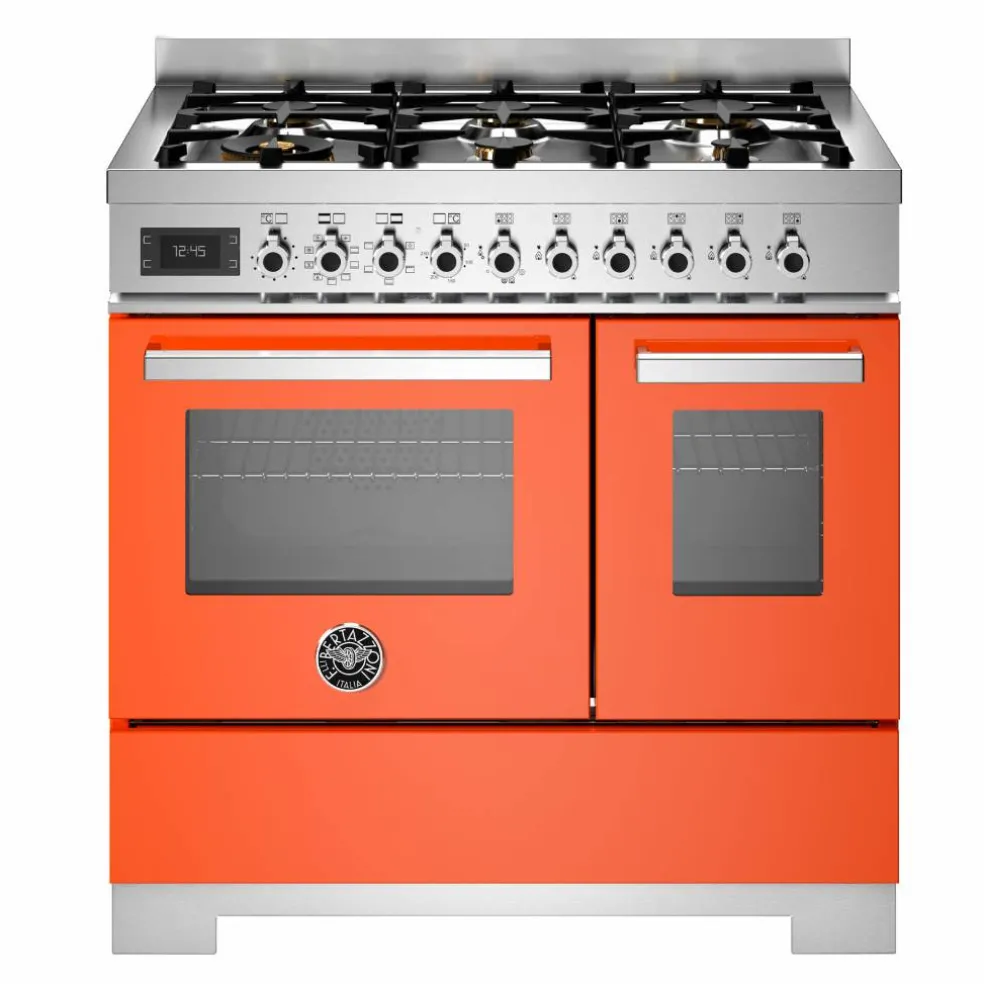 PRO96L2EROT2 Professional gasskomfyr 90 cm med 6 brennere og 2 ovner, rød