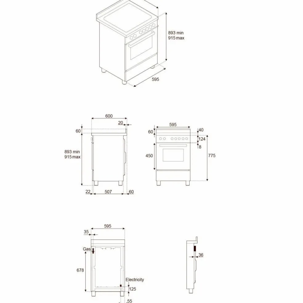 PRO64L1EROT2 Professional gasskomfyr 60 cm med 4 brennere og 1 ovn, rød