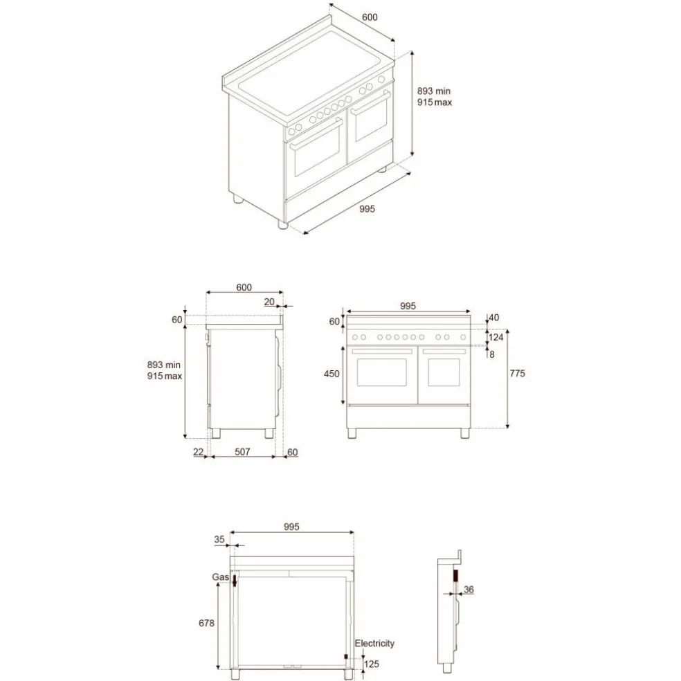 PRO106L2EROT2 Professional gasskomfyr 100 cm med 6 brennere og 2 ovner, rød