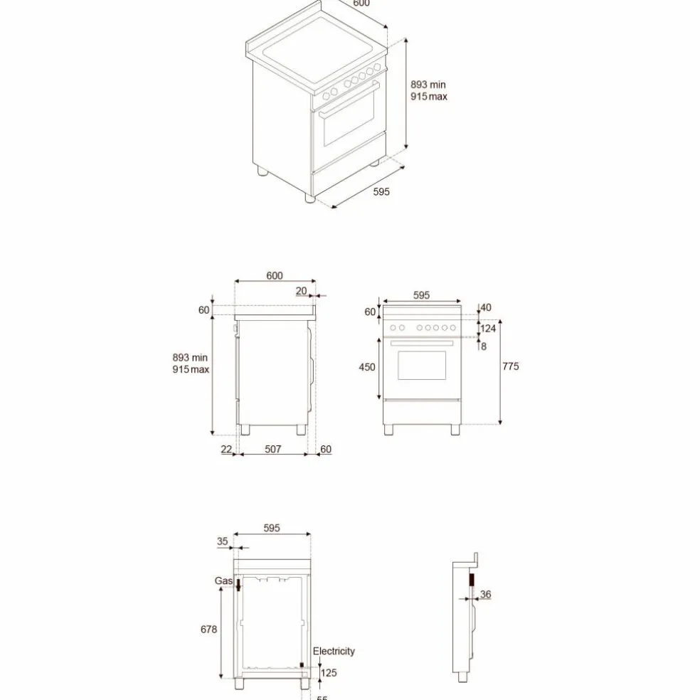 PRO64L1EXT2 Professional gasskomfyr 60 cm med 4 brennere og 1 ovn, rustfritt stål