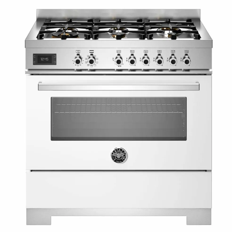 PRO96L1EXT2 Professional gasskomfyr 90 cm med 6 brennere og 1 ovn, rustfritt stål