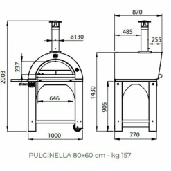 Pulcinella Vedfyrt Pizzaovn 80x60 cm, Rustfritt stål