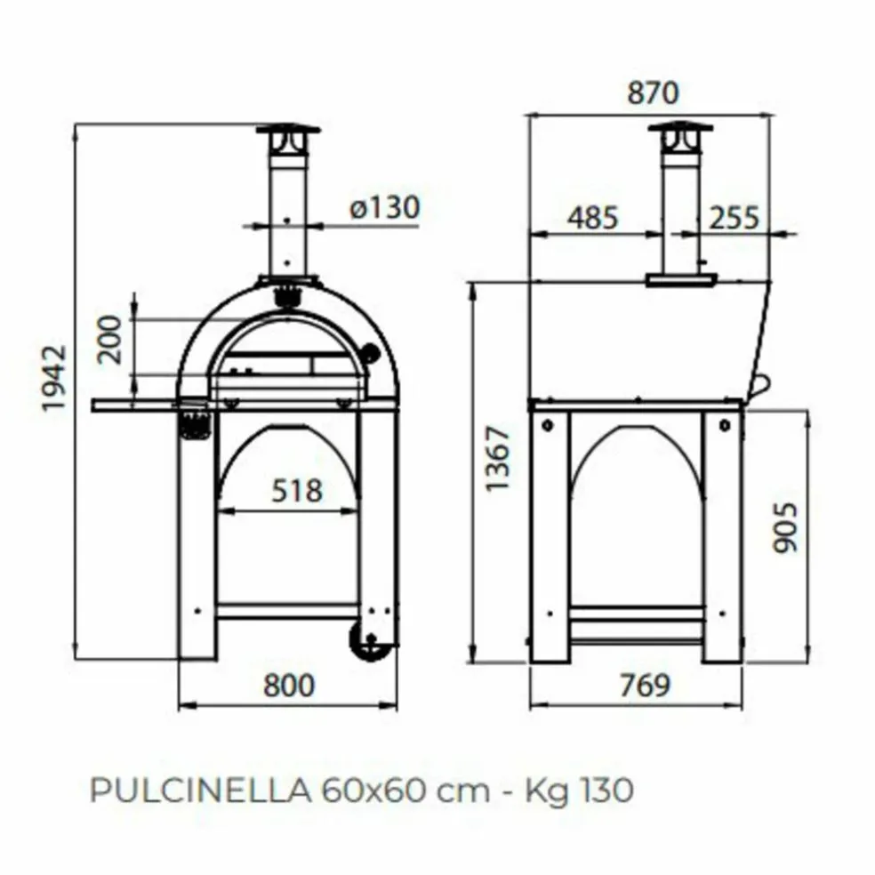 Pulcinella Vedfyrt Pizzaovn 60x60 cm, Antrasitt