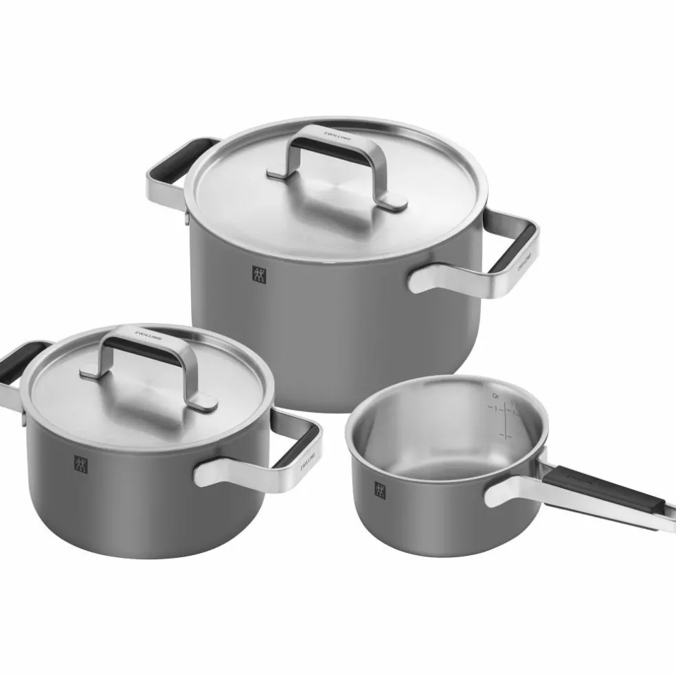 Pure grytesett 3 deler + 2 lokk, rustfritt stål, hvit/cream