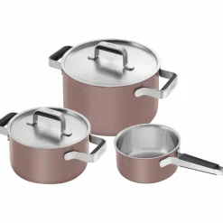 Pure grytesett 3 deler + 2 lokk, rustfritt stål, hvit/cream