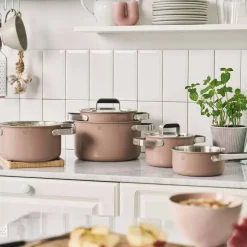 Pure grytesett 3 deler + 2 lokk, rustfritt stål, rosa