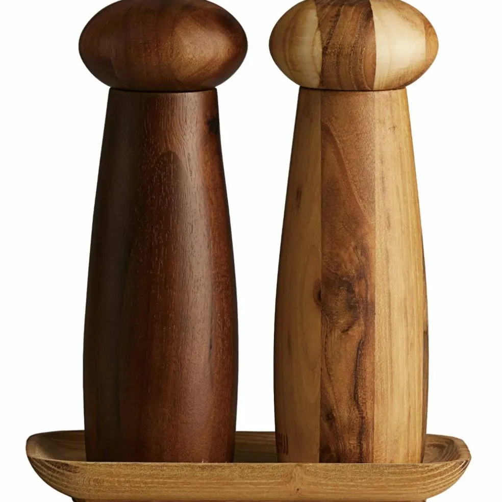 RAW kvernsett + brett, teak/mørkt tre
