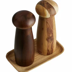 RAW kvernsett + brett, teak/mørkt tre