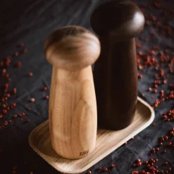 RAW kvernsett + brett, teak/mørkt tre