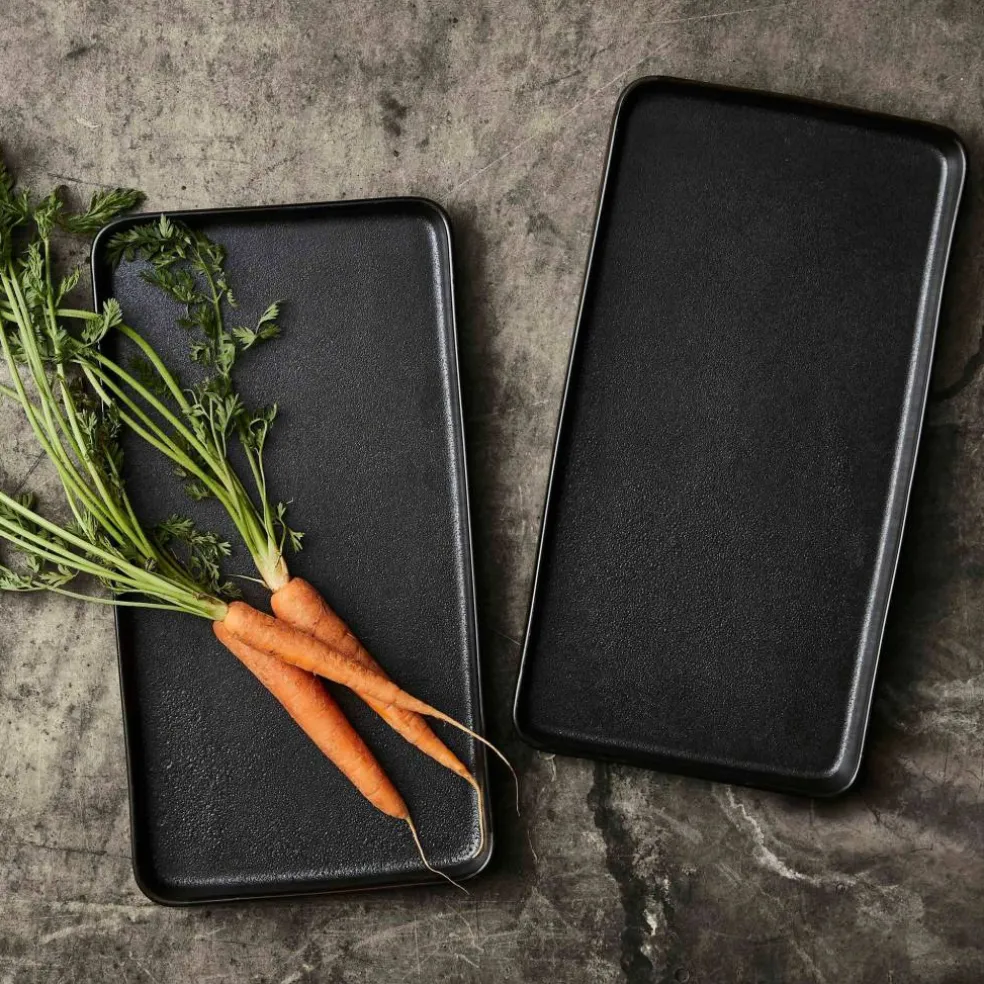 RAW rektangulær tallerken, 2 stk, 34 cm, titanium black