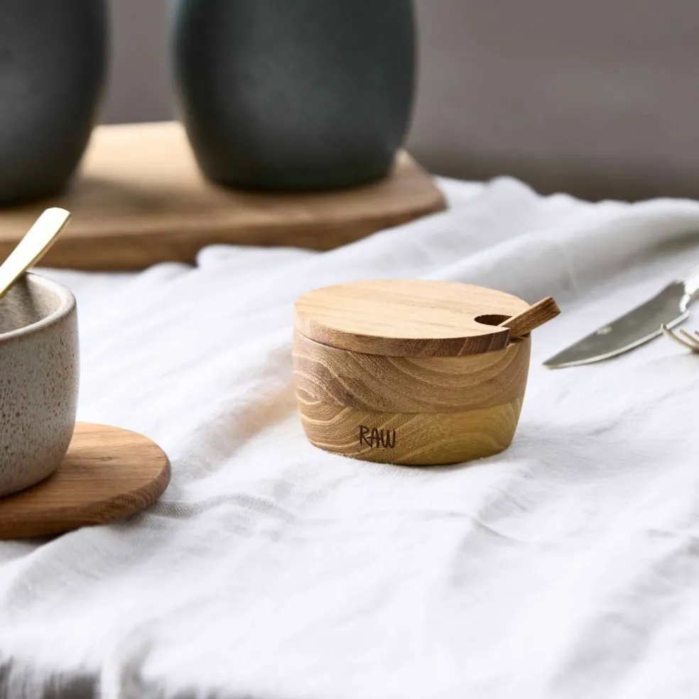 RAW saltskål med lokk og skje, teak
