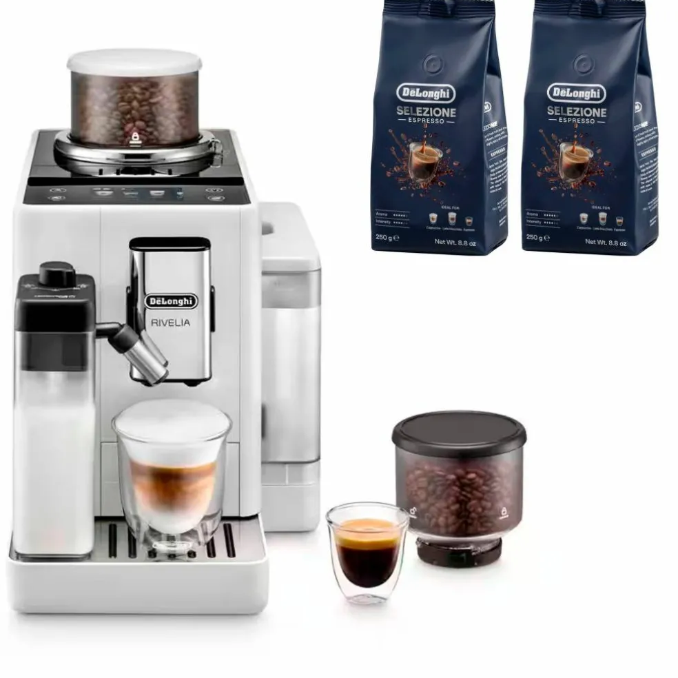 Rivelia Helautomatisk kaffemaskin, grå & 2 stk kaffebønner DLSC600