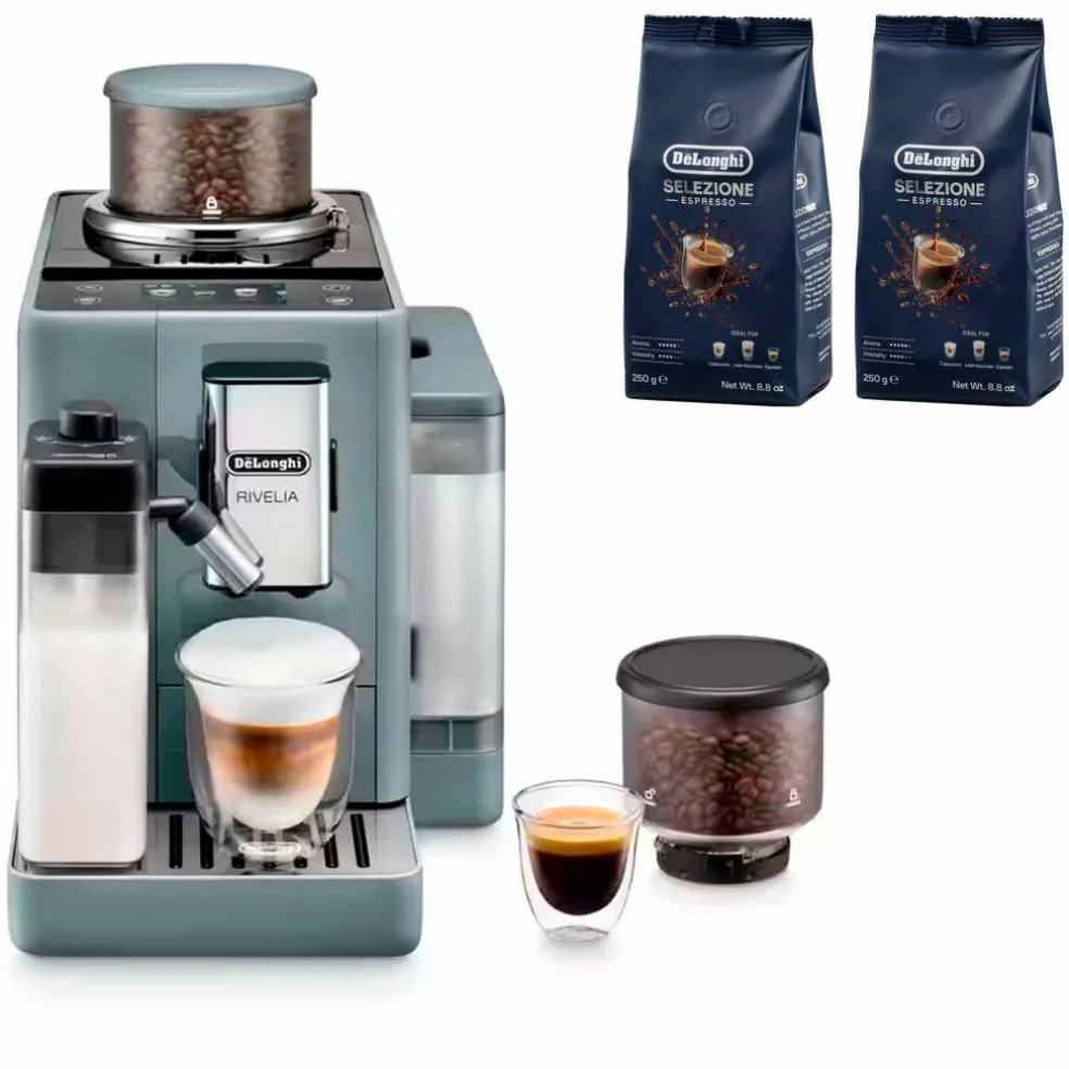 Rivelia Helautomatisk kaffemaskin, grå & 2 stk kaffebønner DLSC600