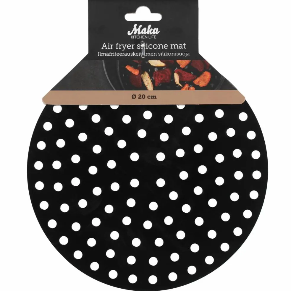 Rund silikonmatte til airfryer 20 cm, svart