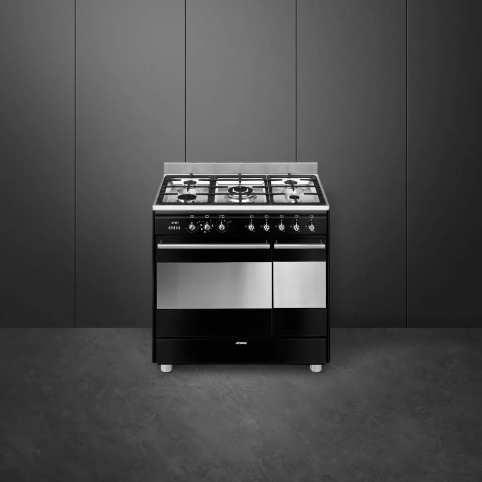 SCB92MN8 Gasskomfyr med dobbelovn, 90 cm, svart