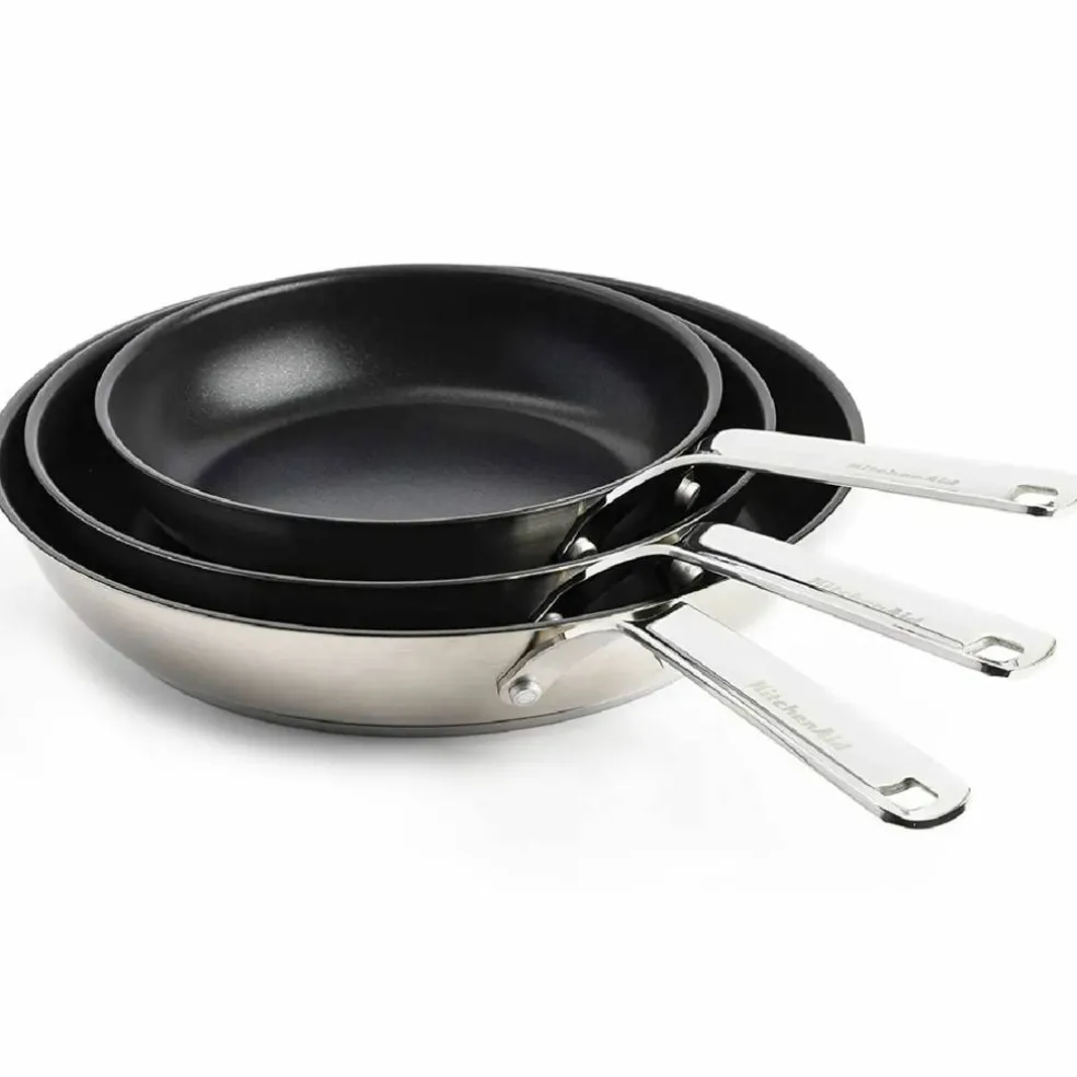 Sett med stekepanner 20 cm + 24 cm + 28 cm, rustfritt stål