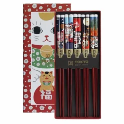 Spisepinner gavesett, 5 par, lucky cats