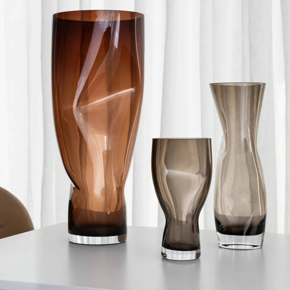 Squeeze vase 34 cm, røykbrun